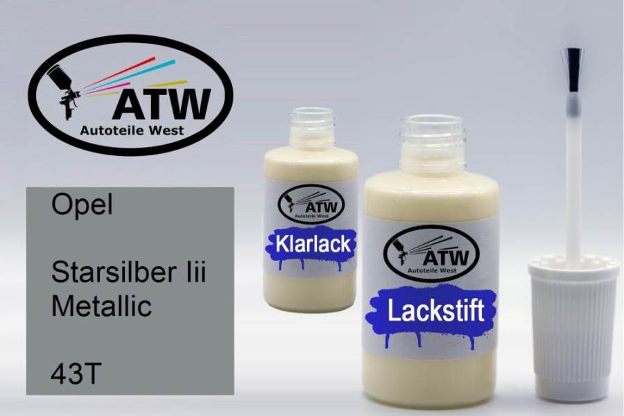 Opel, Starsilber Iii Metallic, 43T: 20ml Lackstift + 20ml Klarlack - Set, von ATW Autoteile West.